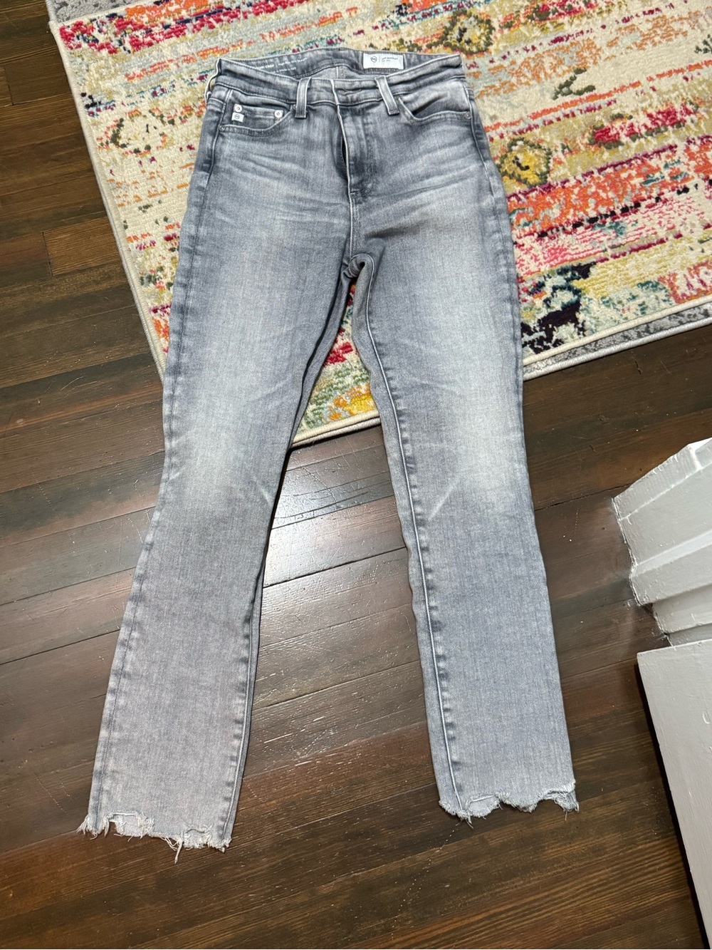 AG Adriano Goldschmied Gray Distressed Raw Hem Jeans 26
